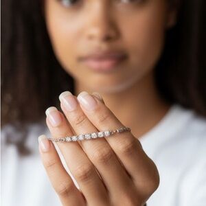 Silver CZ Tennis Bracelet with Adjustable Chain Band